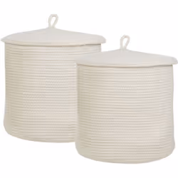 Coppia di cestini in tessuto con coperchio. Rinnova ogni stanza e tienila in ordine senza sforzo con questo set di ceste deco ...