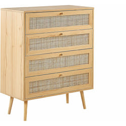 Cassettiera con 4 cassetti in rattan marrone chiaro stile boho Perote