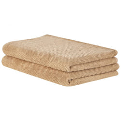 Set di 2 asciugamani in morbido cotone beige con motivo a spina di pesce Mitiaro