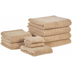 Set di 9 asciugamani in morbido cotone beige con motivo a spina di pesce Mitiaro