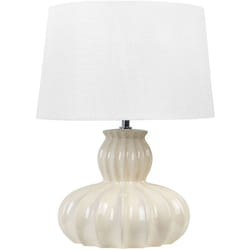 Lampada da tavolo in ceramica bianco beige lino 46 cm base paralume in tessuto Malabuka