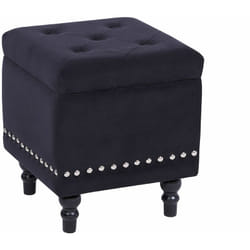 Pouf contenitore in velluto nero 37 x 37 cm poggiapiedi classico Loretto