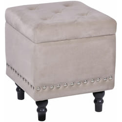 Pouf contenitore velluto beige 37 x 37 cm poggiapiedi classico Loretto