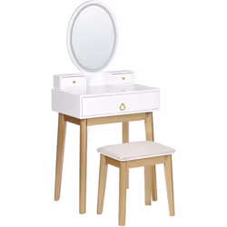 Toeletta in stile glamour con sgabello. Crea un angolo di bellezza unico in camera da letto o soggiorno. Questa toletta grazi ...
