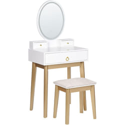 Beliani - Toeletta con 3 cassetti specchio led bianco e oro e sgabello Rosey