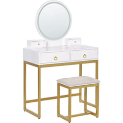 Beliani - Toeletta con 4 cassetti specchio led bianco e oro e sgabello Auxon