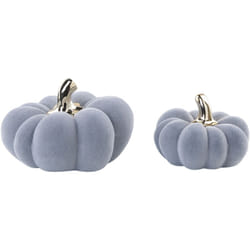 Set di 2 statuette in ceramica velluto grigio oro zucche fatte a mano Katerinis