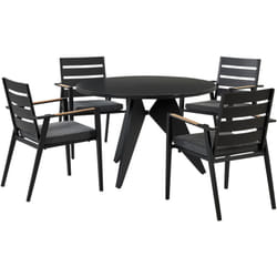 Set da pranzo 4 posti tavolo sedie nero e grigio alluminio cuscini Olmetto/Taviano