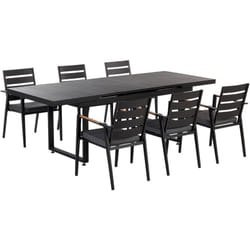 Set da pranzo 6 posti metallo nero grigio e legno chiaro Valcanetto/Taviano