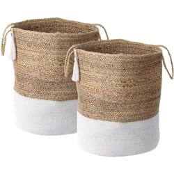 Beliani - Set di 2 ceste portabiancheria in juta e cotone intrecciato a mano bianco e beige Gajar