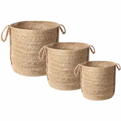 Originale trio di cestini portaoggetti intrecciati. Aggiungi un tocco boho a ogni stanza, con questo versatile set di 3 cesti ...