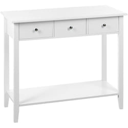 Tavolo consolle moderno 3 cassetti ripiano gambe in legno bianco Galva