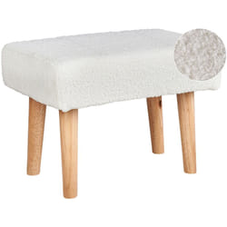 Poggiapiedi in Cotone Bianco con Gambe in Legno Takoma