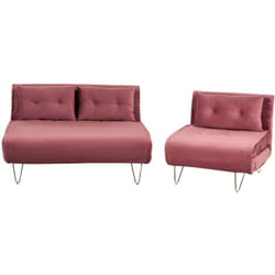 Beliani - Set di 2 divani letto a 2 e 1 posto in velluto rosa con cuscini e gambe in metallo Vestfold
