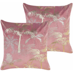 Beliani - Set di 2 cuscini in velluto con motivo a palme rosa e oro 45 x 45 cm Caranday