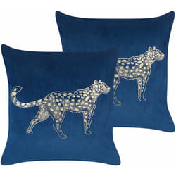 Beliani - Set di 2 cuscini in velluto con stampa di animale 45 x 45 cm azzurro marino Marula