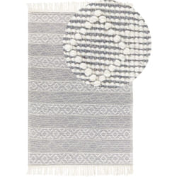Beliani - Tappeto da salotto in lana con frange decorative 160 x 230 cm Grigio e bianco Tonya