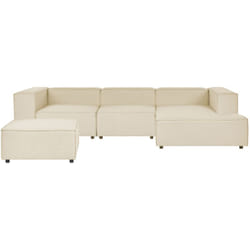 Divano moderno angolare modulare a 3 posti a sinistra in lino con ottomana Beige Aprica