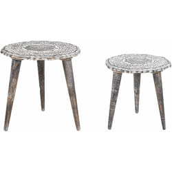 Beliani - Set di 2 tavolini tondi retrò vintage in legno di mango bianco Adro