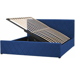 Letto Contenitore Trapuntato Velluto Blu Rete a Doghe 160 x 200 cm Rochefort