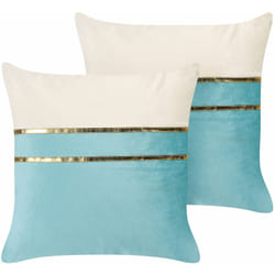 Beliani - Set di 2 cuscini in velluto blu e beige con dettagli dorati 45 x 45 cm glamour Allium
