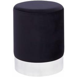 Pouf in velluto nero con fascia metallica argento stile glamour Brigitte