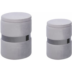 Set di 2 Pouf Portaoggetti Imbottiti in Velluto di Poliestere Grigio Doris