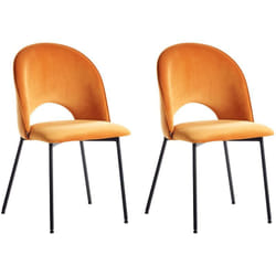 Set di 2 Sedie da Pranzo in Velluto Arancione con Gambe Nere Stile Retro Covelo