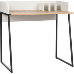 Scrivania home office studio con fori a occhiello in legno chiaro e bianco Anah