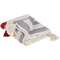 Beliani - Plaid bianco e grigio in cotone copriletto a righe con cavalli 125 x 150 cm Namtar