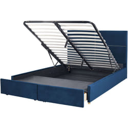Letto con rete in velluto blu e dorato 180 x 200 cm contenitore Vernoyes