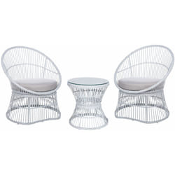 Set di bistrot tavolo e 2 sedie in rattan e vetro temperato bianco sporco Mesyna