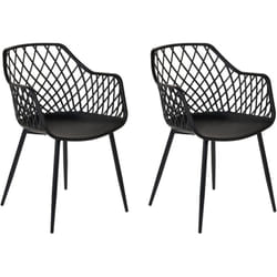Set 2 sedie da pranzo plastica nera gambe in metallo con schienale aperto Nashua