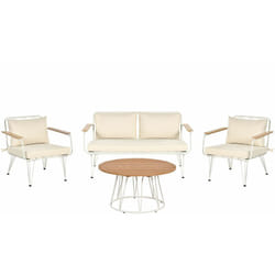 Set di divani da giardino moderni a 4 posti 2 poltrone in acciaio bianco e beige Montesilvano