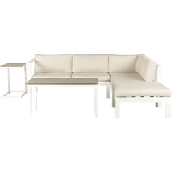 Set di Divani da Giardino Bianchi Cuscini beige Tavolo a Doghe 5 Posti Messina