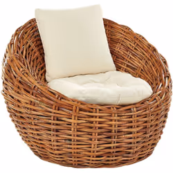 Poltrona in rattan con seduta ampia e cuscino. Questa sedia rotonda in rattan, realizzata a mano, sarà un'aggiunta eccezional ...