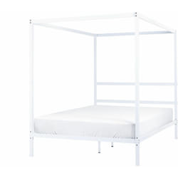 Letto matrimoniale a baldacchino con doghe e struttura in metallo bianco 140 x 200 cm Lestards