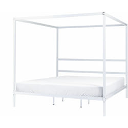 Letto matrimoniale a baldacchino con doghe e struttura in metallo bianco 180 x 200 cm Lestards