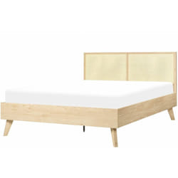 Letto matrimoniale legno di pioppo chiaro con testiera in vimini 140 x 200 cm Monpazier
