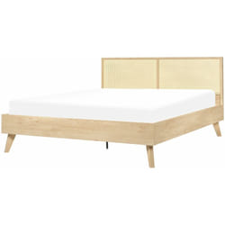 Letto matrimoniale in legno di pioppo con testiera in vimini 160 x 200 cm Monpazier