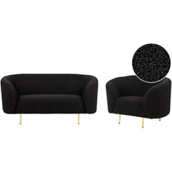Beliani - Set di divano e poltrona in poliestere nero con gambe dorate Loen