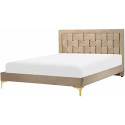 Letto Matrimoniale con Struttura Imbottita di Velluto Taupè 140 x 200 cm Limoux