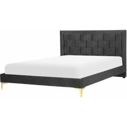 Letto Matrimoniale con Struttura Imbottita di Velluto Nero 140 x 200 cm Limoux