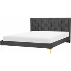 Letto Matrimoniale con Struttura Imbottita di Velluto Nero 160 x 200 cm Limoux
