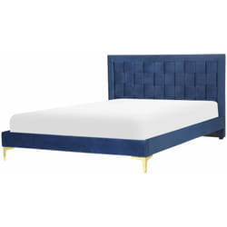 Letto Matrimoniale con Struttura Imbottita di Velluto Blu 140 x 200 cm Limoux