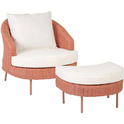 Poltrona da giardino in rattan in vimini colore rosa con poggiapiedi Arcille