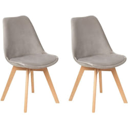Set di 2 Sedie da Pranzo in Velluto Color taupe con Gambe di Legno Dakota