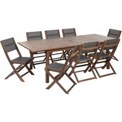 Set da Giardino con Tavolo in Legno di Acacia Scuro e 8 Sedie Cesana
