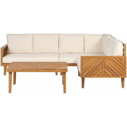 Set da giardino 4 posti con tavolino legno di acacia con cuscini beige chiaro Baratti