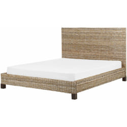 Camera da letto moderna Boho ue Letto matrimoniale con base 160 x 200 cm Rattan Mogano Testata intrecciata naturale Salbris